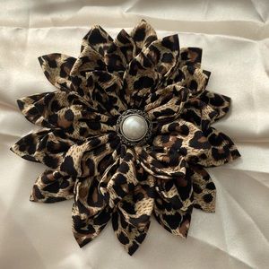 Hand made sewn leopard flower pin accessory